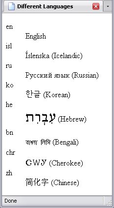 Various language codes.