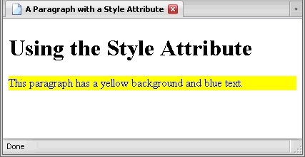A paragraph styled with a yellow background and blue text