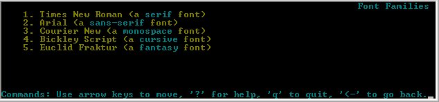 Font families in the text-only browser Lynx.