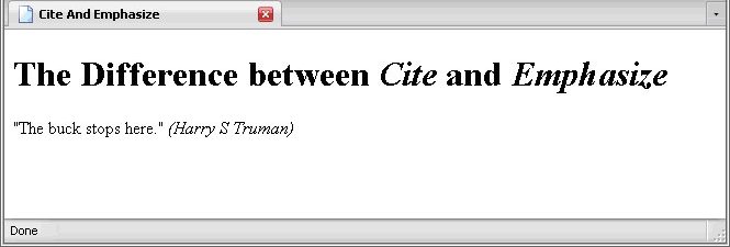 A page using the <em> and <cite> elements