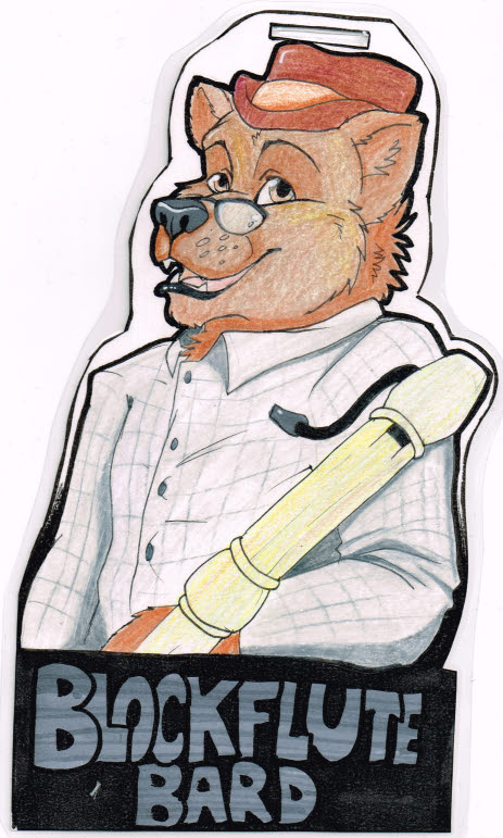 The first Conbadge of the Blockflute Bard!